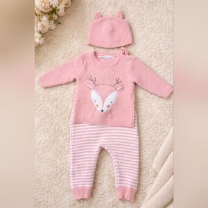 Rene Rofe 3-Piece Knit Baby Outfit (Sweater + Pants + Hat) 6–9M